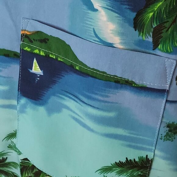 Kennington Blue Hawaiian Shirt XL Button Island Aloha Palm Tree Ocean - Picture 6 of 6